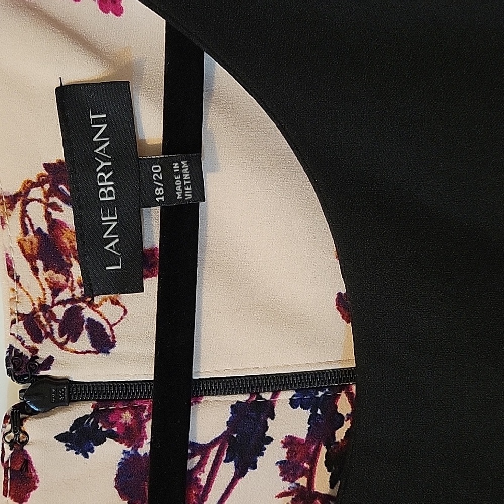 Lane Bryant Floral Black and Pink Fit and Flare Midi Dress - Picture 2 of 9